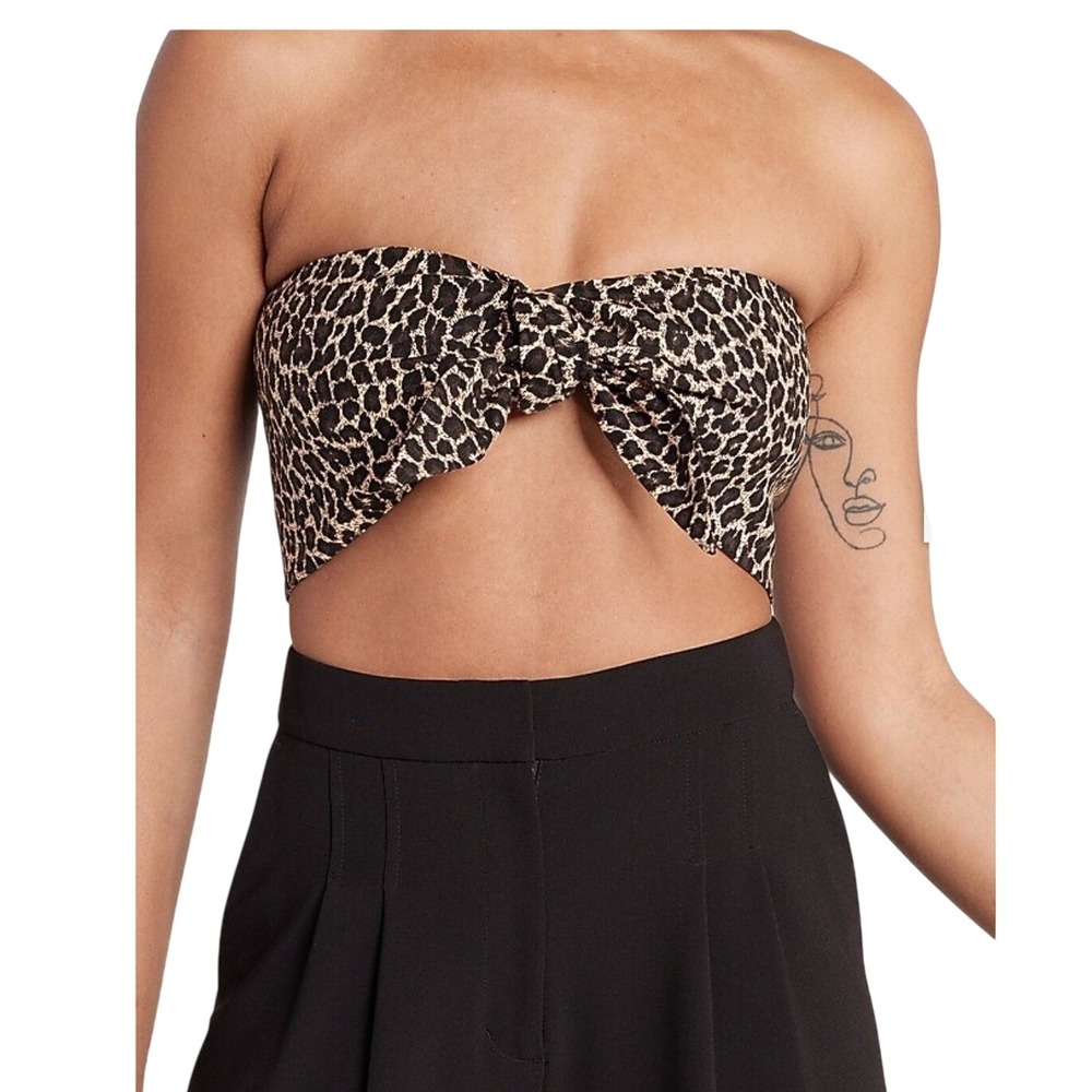 Express Leopard Print Knot Front Bandeau Smocked Crop Top‎ XL New